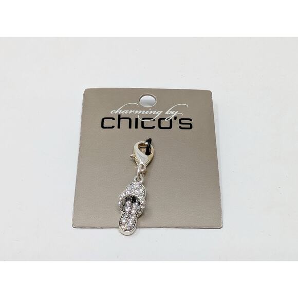Charming by Chico's Charm Silver Tone Rhinestone Sandal Flip Flop New - Picture 1 of 3
